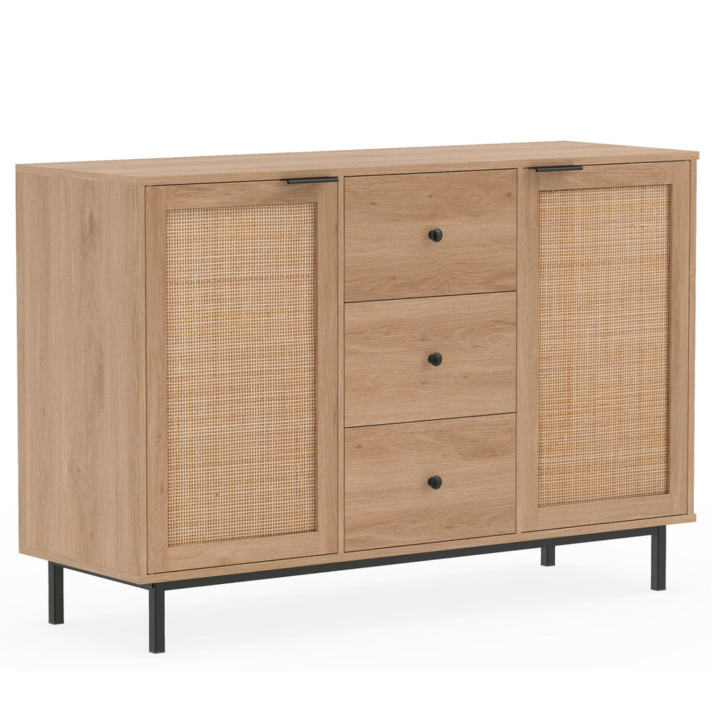 Sideboard Buffet Cabinet with Rattan Doors and 3 Drawers