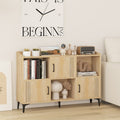 Sideboard Storage Cabinet Bookcase with 3 Doors and Open Compartments-Oak