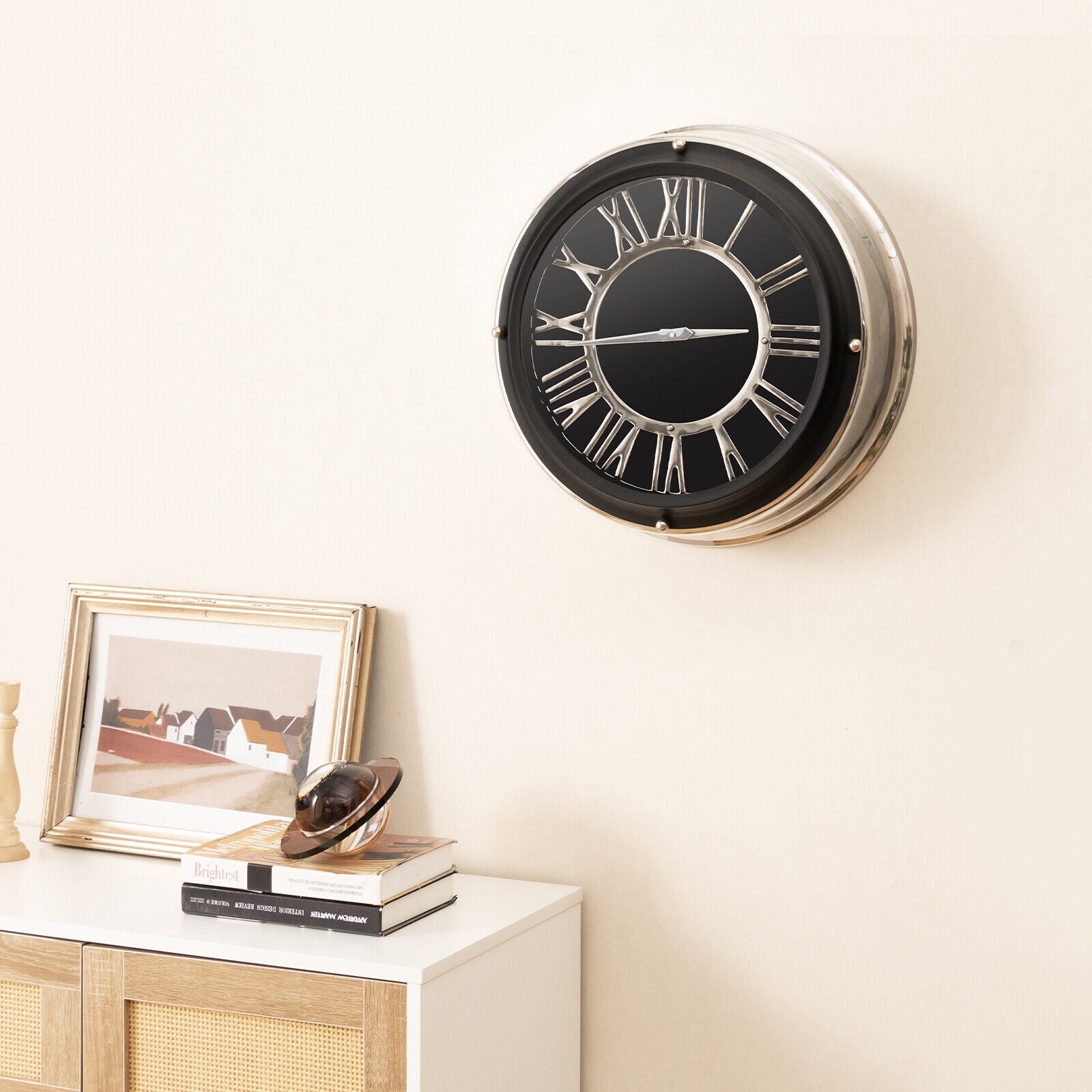 13.5/17.5 Inch Silent Wall Clock with Silver Frame
