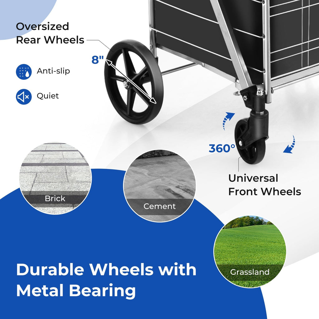 Folding Shopping Cart with Waterproof Liner Wheels and Basket
