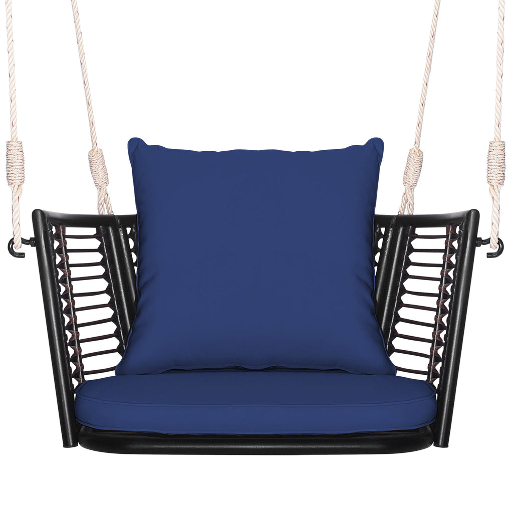 Single Person Hanging Seat with Woven Rattan Backrest for Backyard