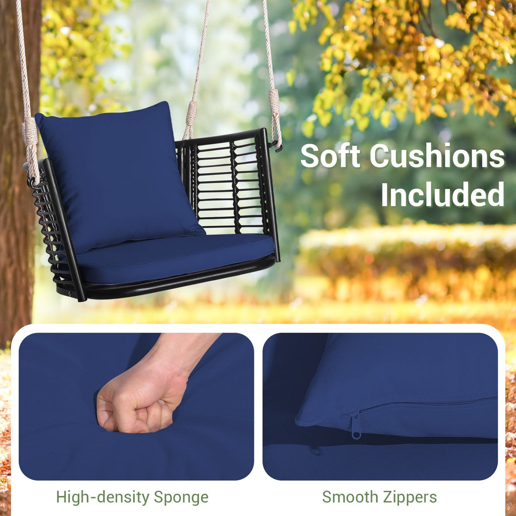 Single Person Hanging Seat with Woven Rattan Backrest for Backyard