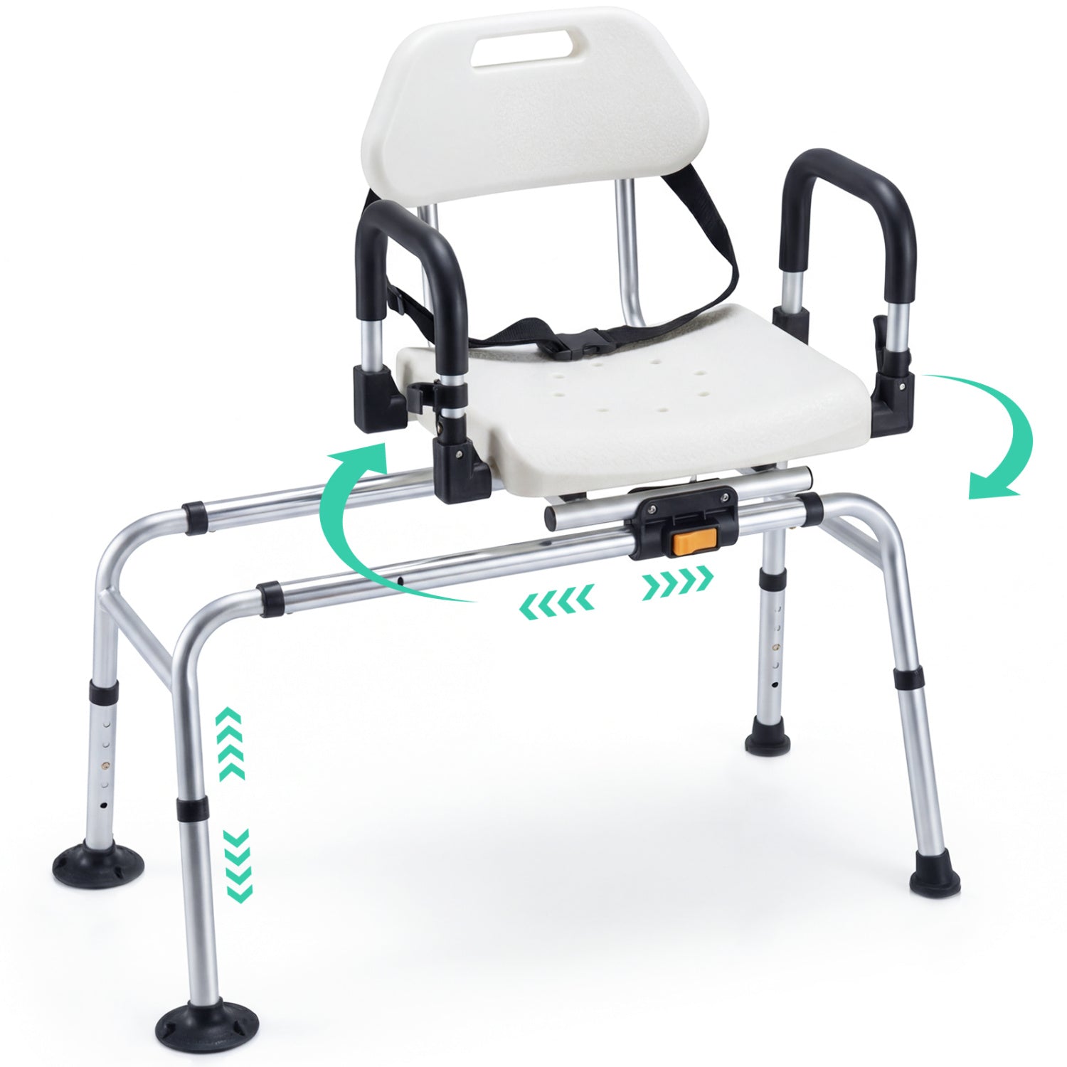 Sliding Shower Chair with Backrest and Swivel Seat for Handicap and Seniors