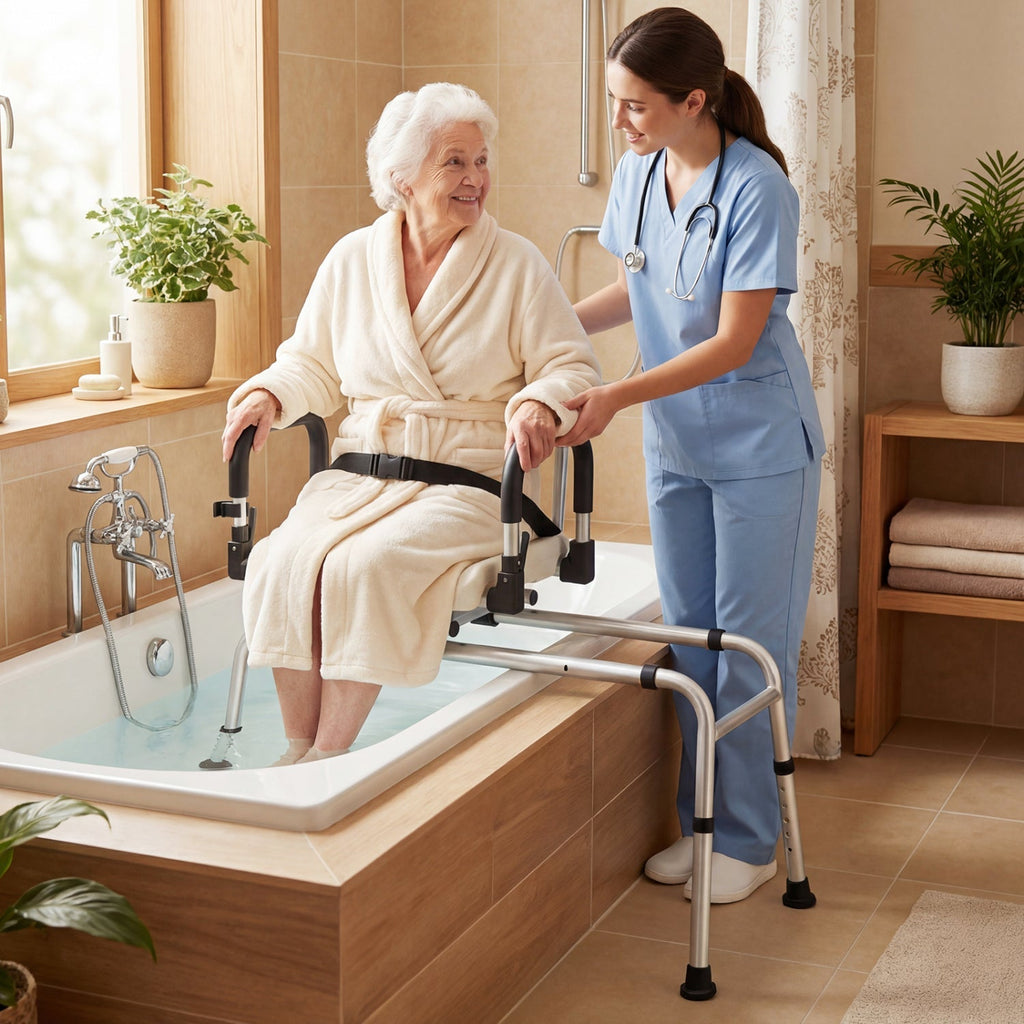 Sliding Shower Chair with Backrest and Swivel Seat for Handicap and Seniors