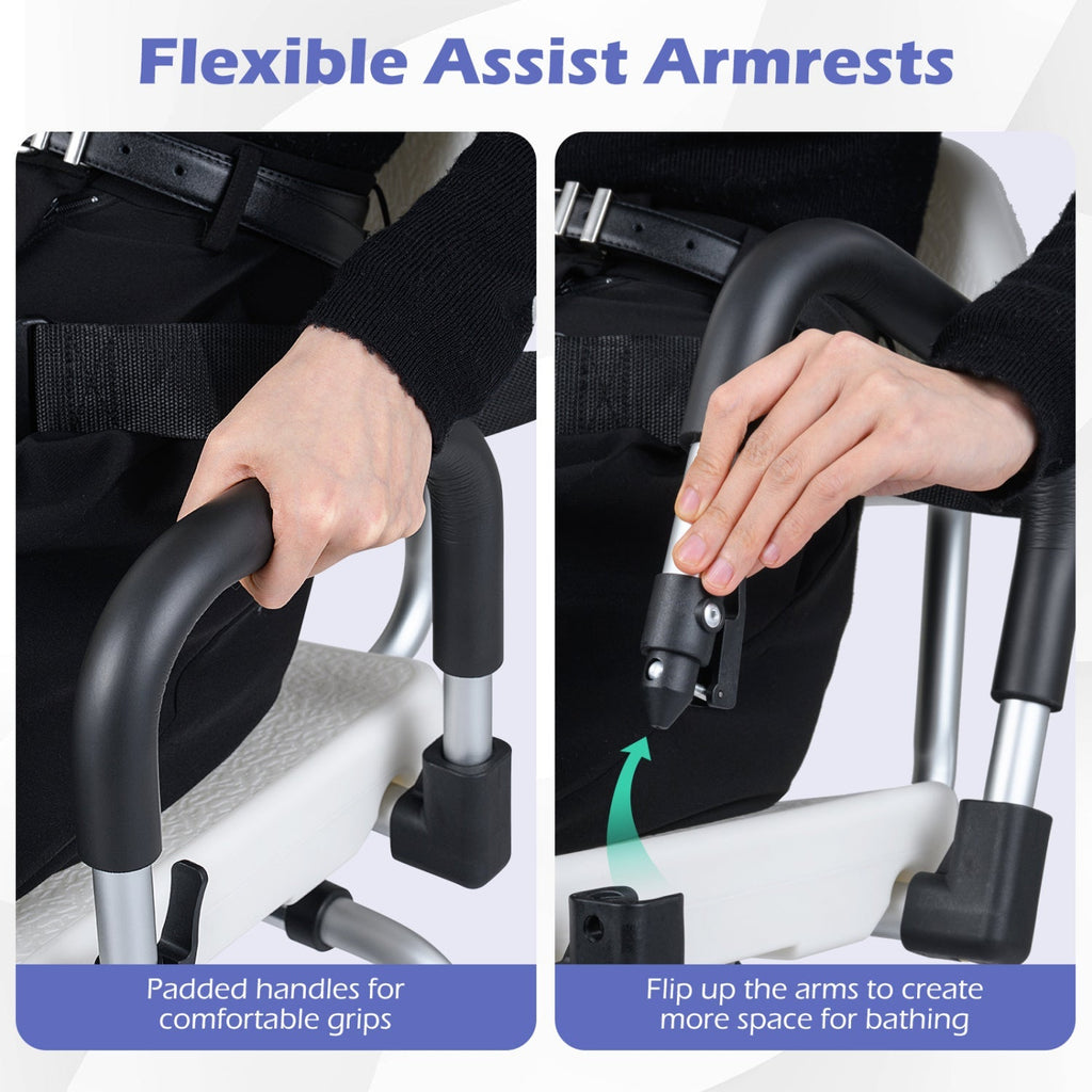 Sliding Shower Chair with Backrest and Swivel Seat for Handicap and Seniors