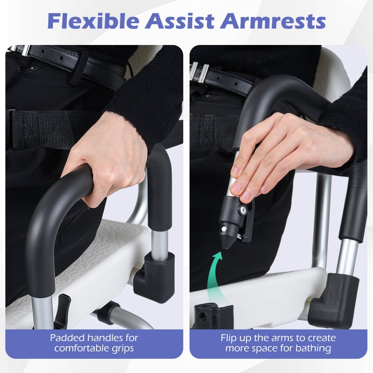 Sliding Shower Chair with Backrest and Swivel Seat for Handicap and Seniors