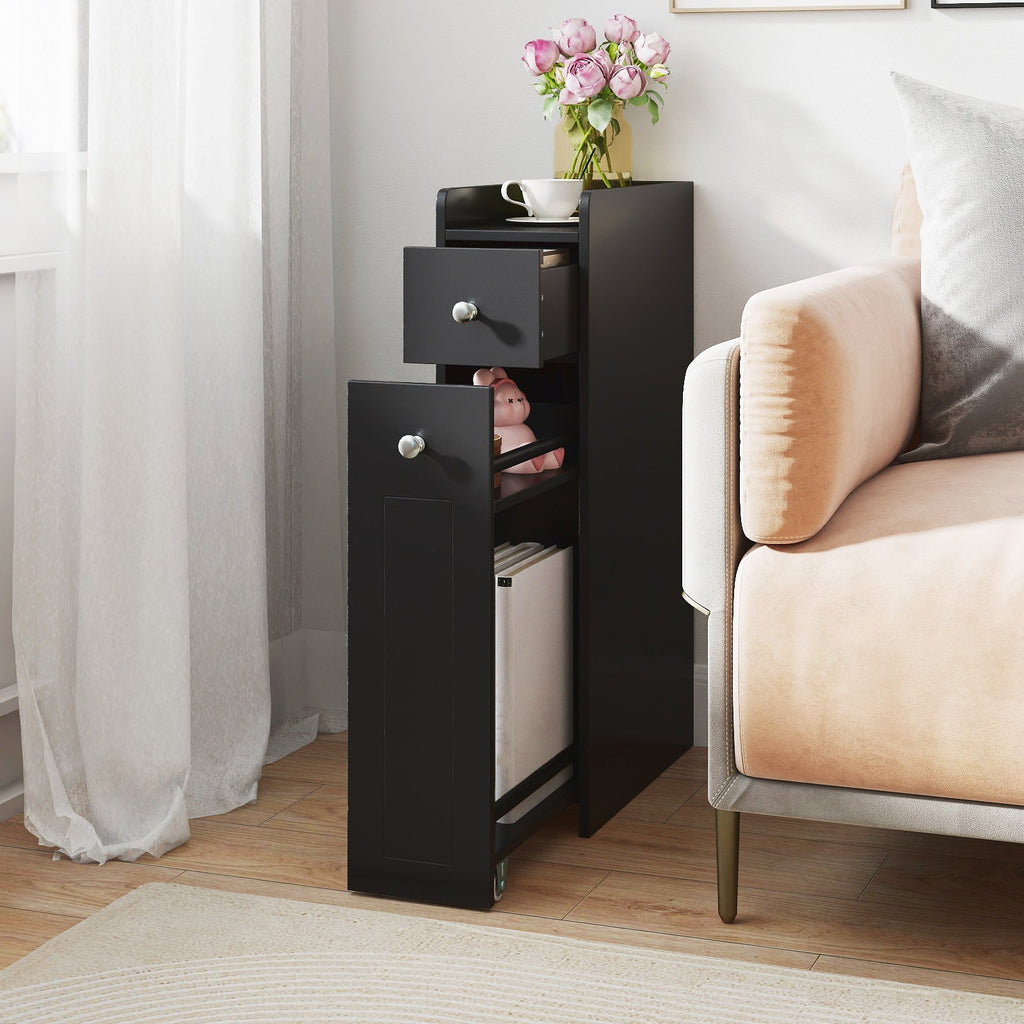 Small Bathroom Storage Cabinet 4-Tier with Slide Out Drawers on Casters