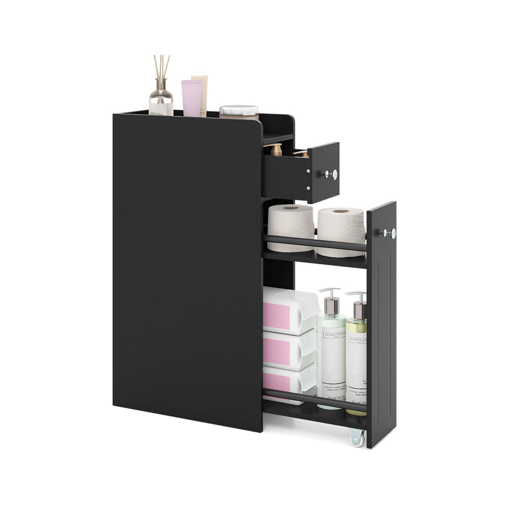 Small Bathroom Storage Cabinet 4-Tier with Slide Out Drawers on Casters
