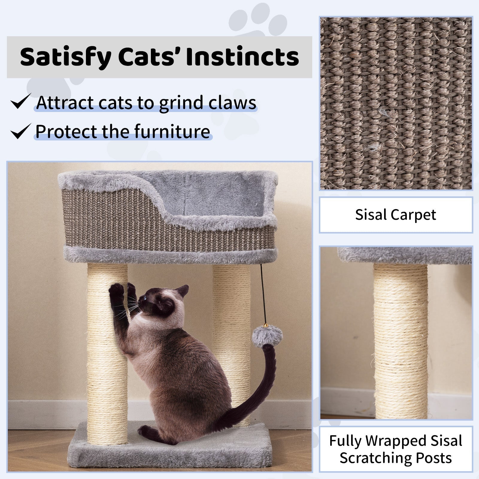 Small Cat Tree for Indoor Cats Kitty Tower with Comfy Plush Perch Sisal Scratching Posts-Gray