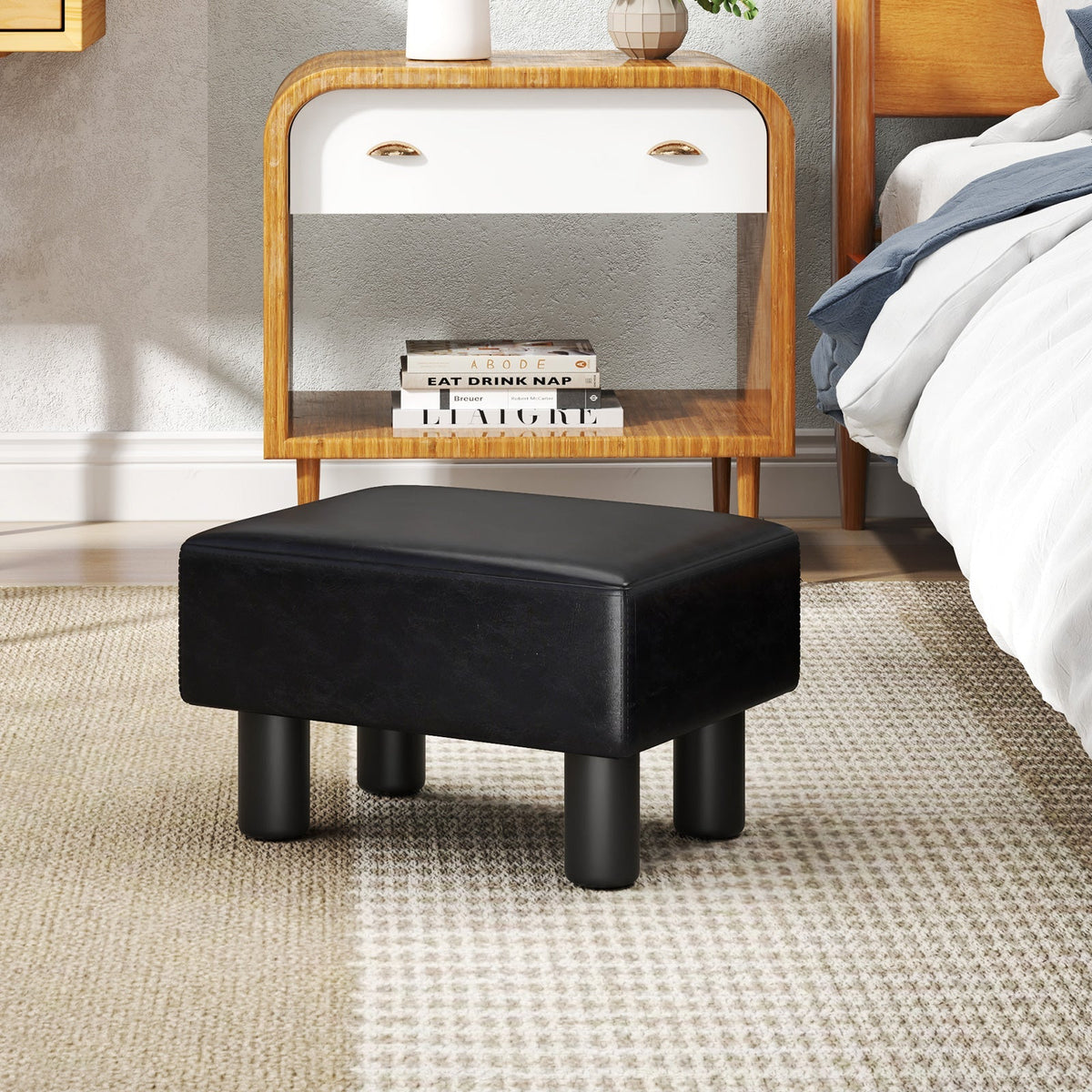 Small PU Leather Rectangular Seat Ottoman Footstool