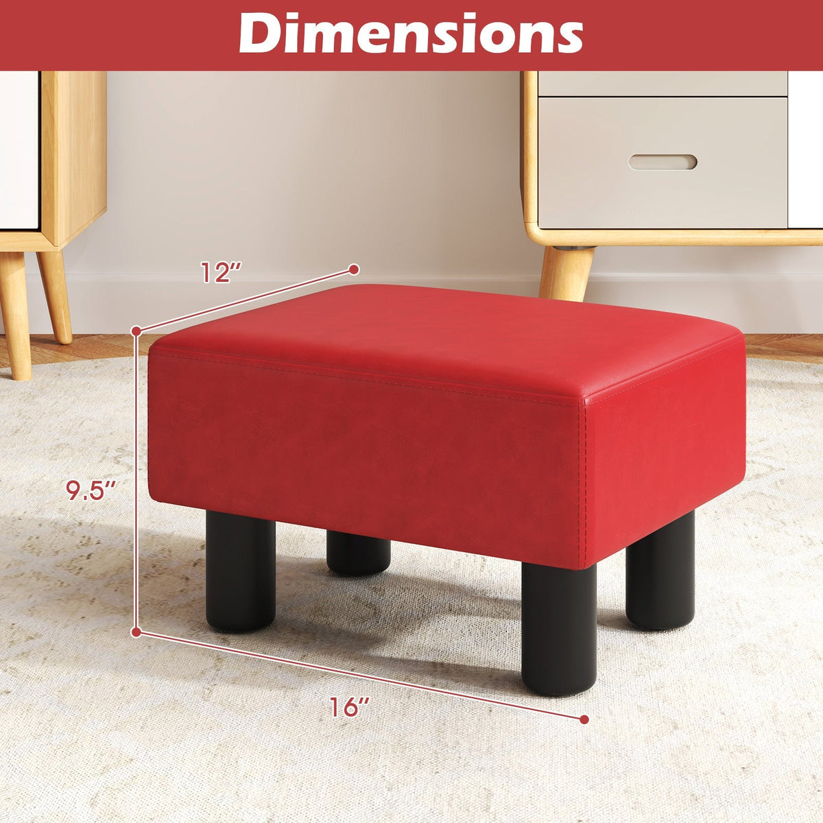 Small PU Leather Rectangular Seat Ottoman Footstool