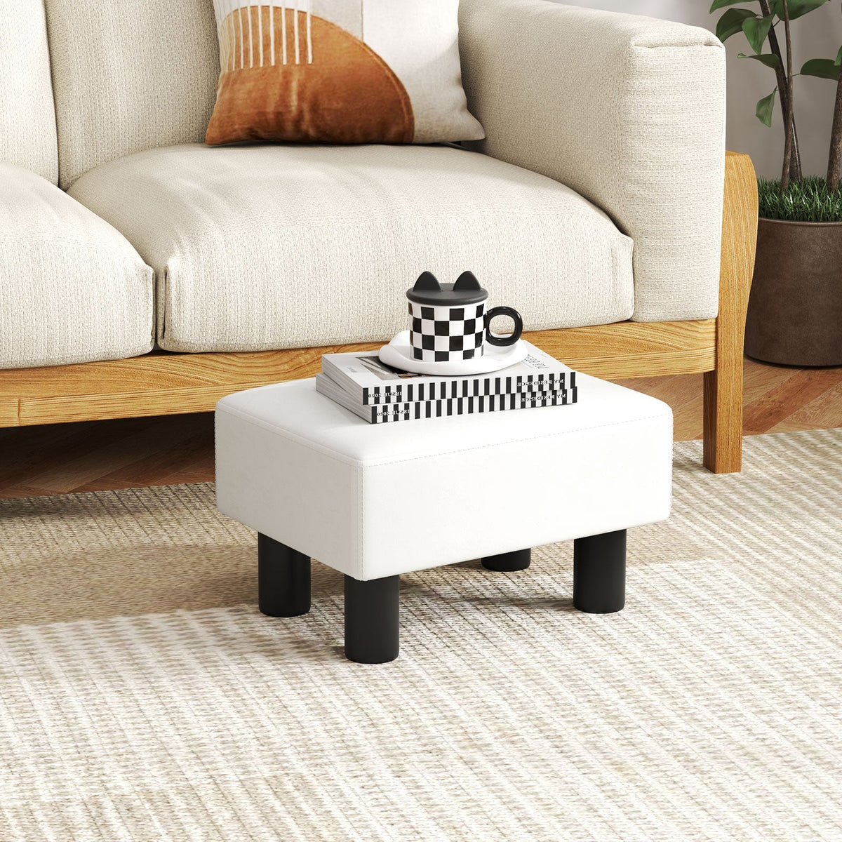 Small PU Leather Rectangular Seat Ottoman Footstool
