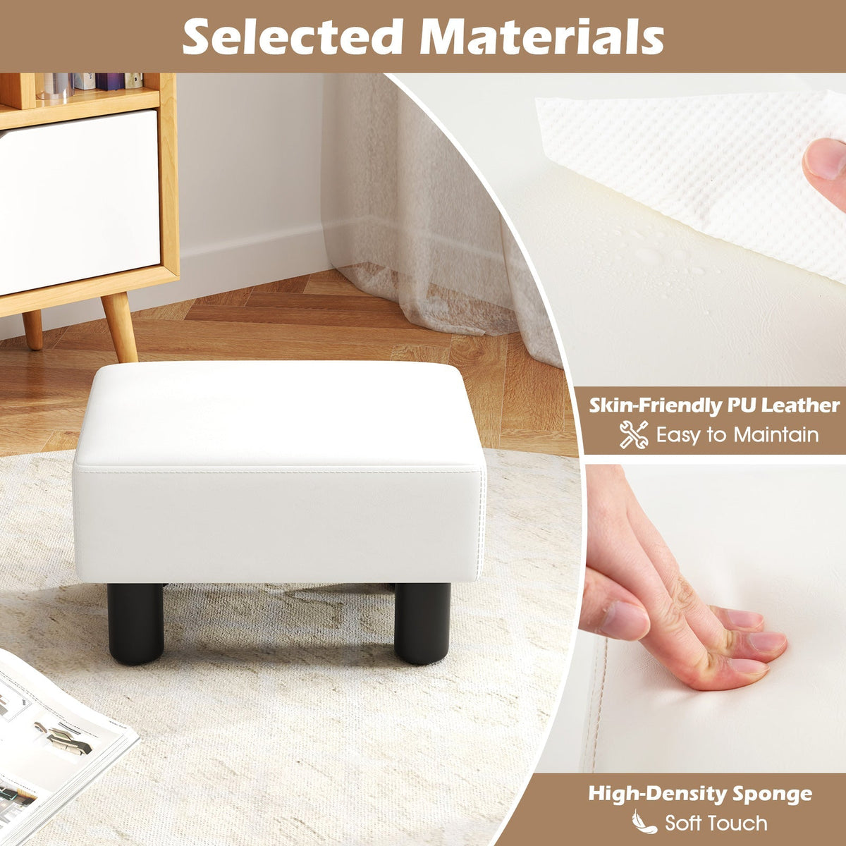 Small PU Leather Rectangular Seat Ottoman Footstool