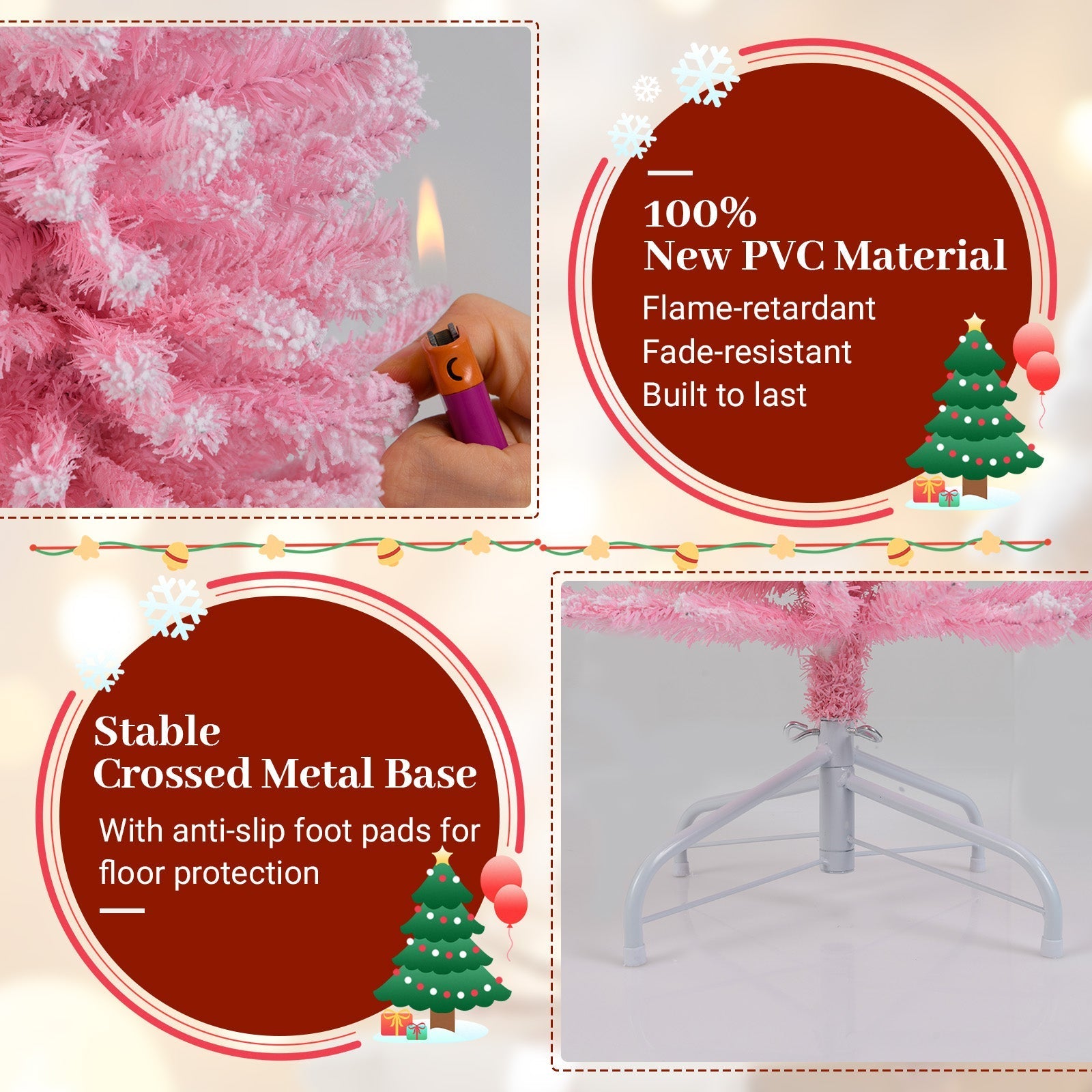 Snow Flocked 7 FT Artificial Pink Xmas Tree with 635 Branch Tips