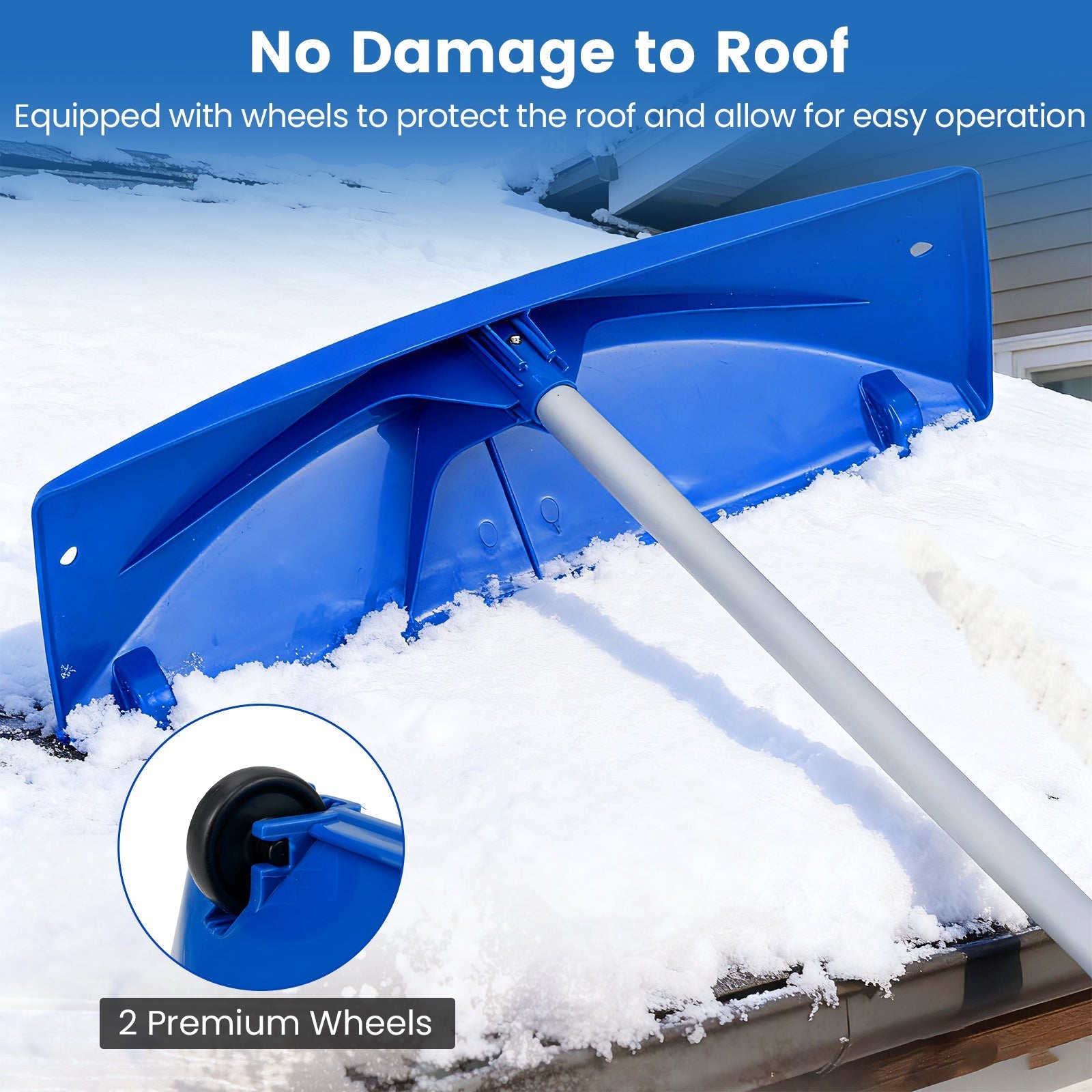 Snow Roof Rake with 24 Inch Wide Blade and Wheels