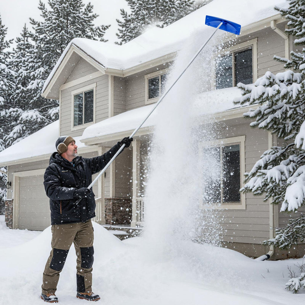 Snow Roof Rake with 24 Inch Wide Blade and Wheels