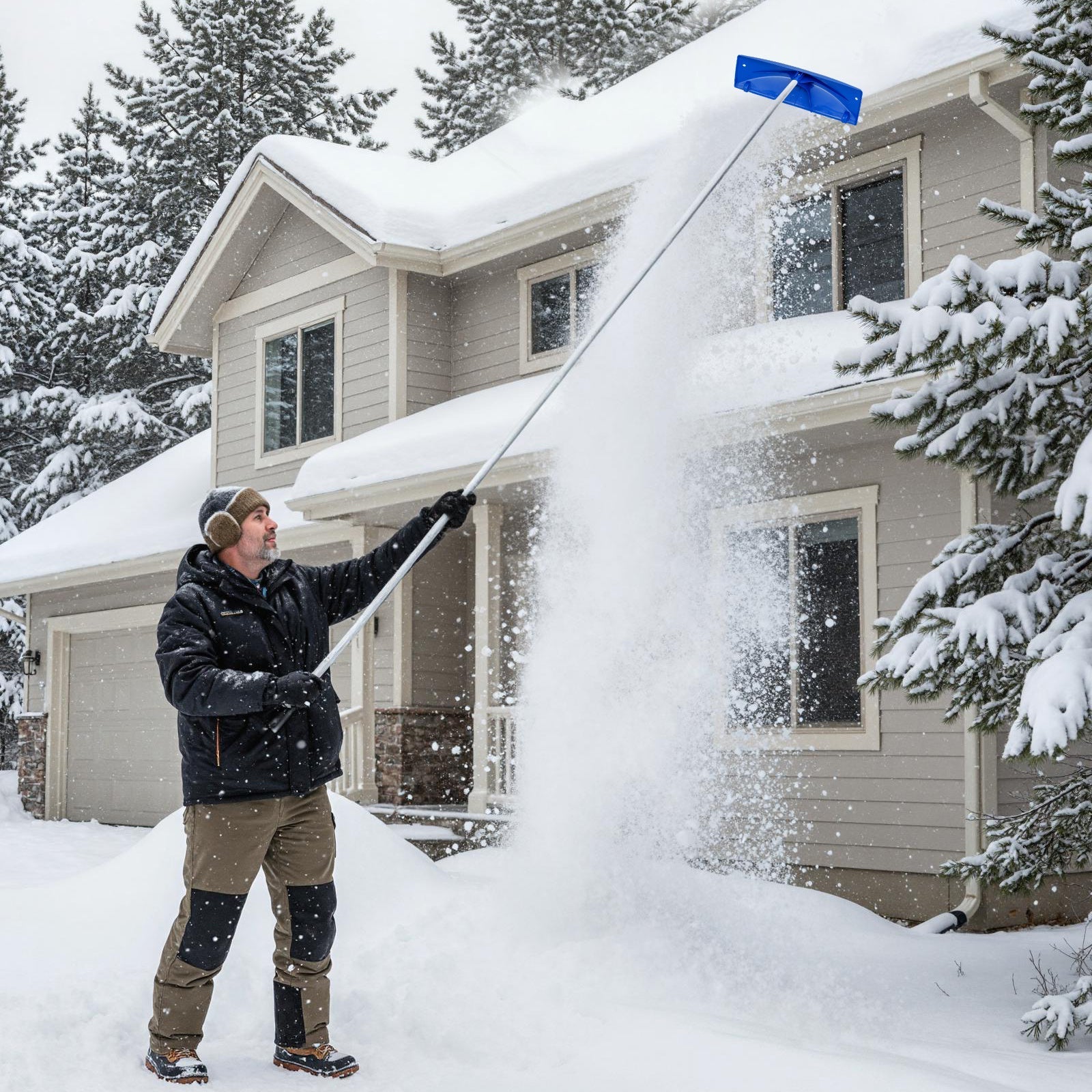 Snow Roof Rake with 24 Inch Wide Blade and Wheels