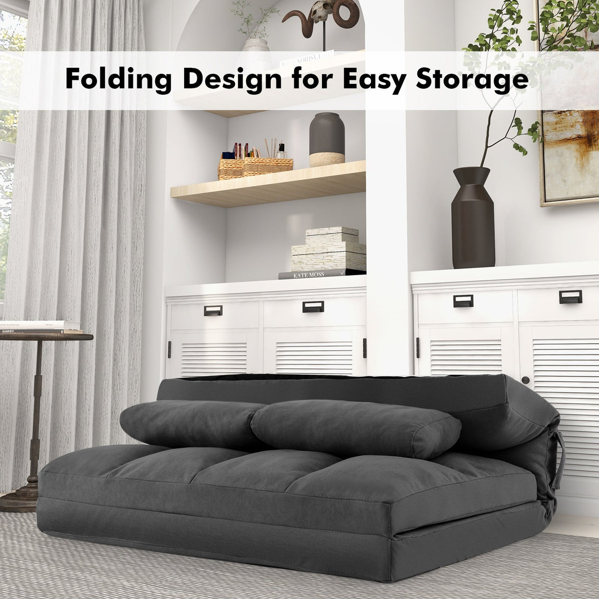 Floor Sofa Bed with 6 Positions Adjustable Backrest Skin-friendly Velvet Cover