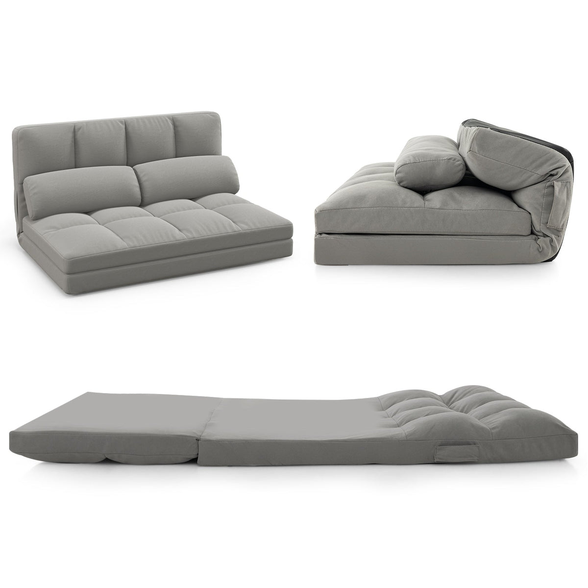 Floor Sofa Bed with 6 Positions Adjustable Backrest Skin-friendly Velvet Cover