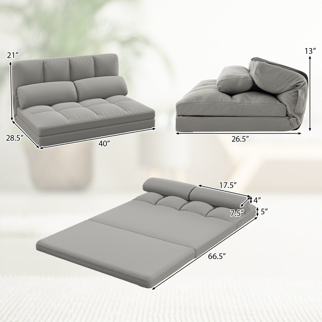 Floor Sofa Bed with 6 Positions Adjustable Backrest Skin-friendly Velvet Cover
