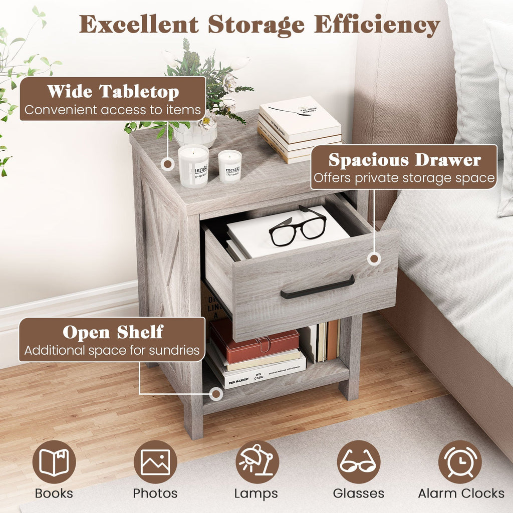 Nightstand with Drawer and Shelf-Antique Brush White