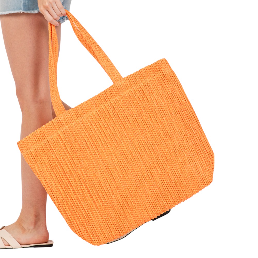 Solid Crochet Straw Tote Bag / Beach Bag