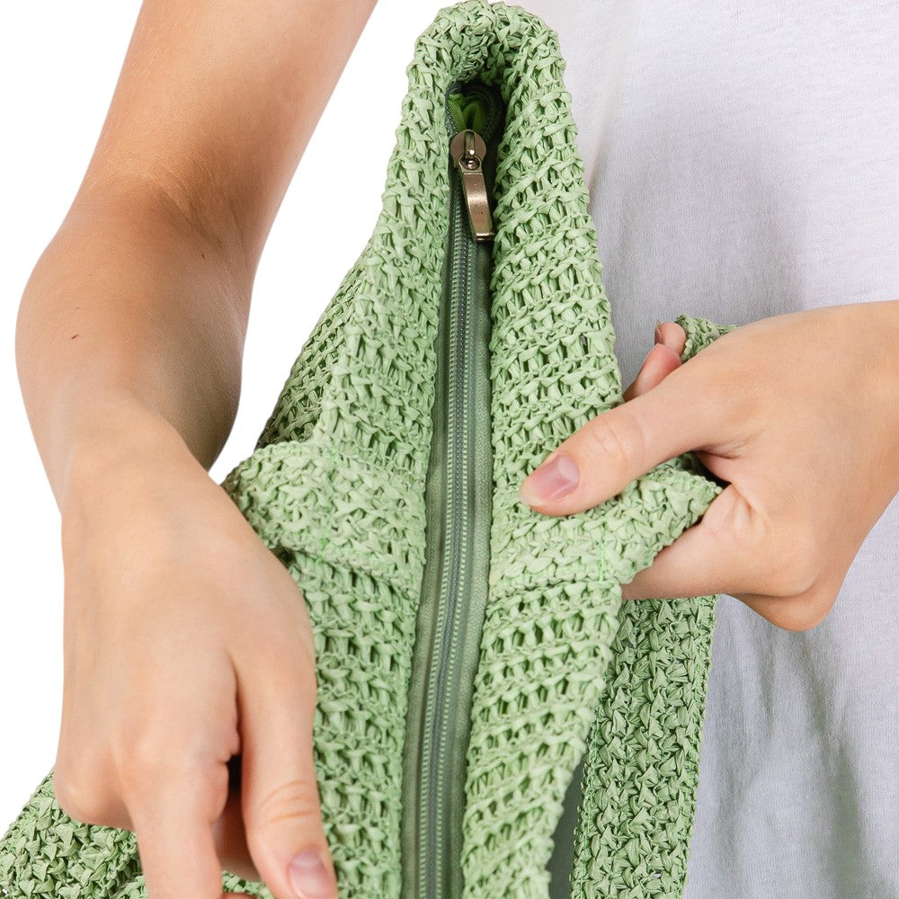 Solid Crochet Straw Tote Bag / Beach Bag