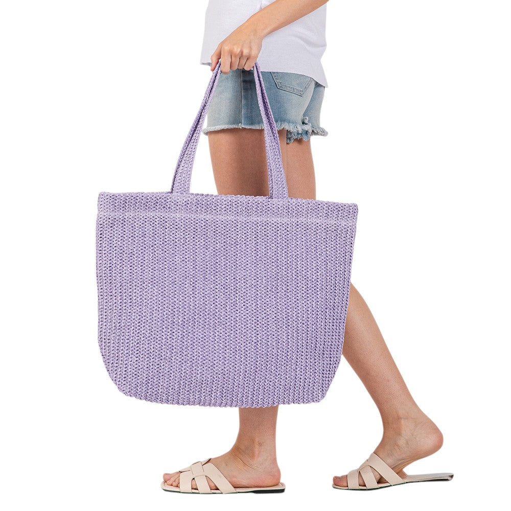Solid Crochet Straw Tote Bag / Beach Bag