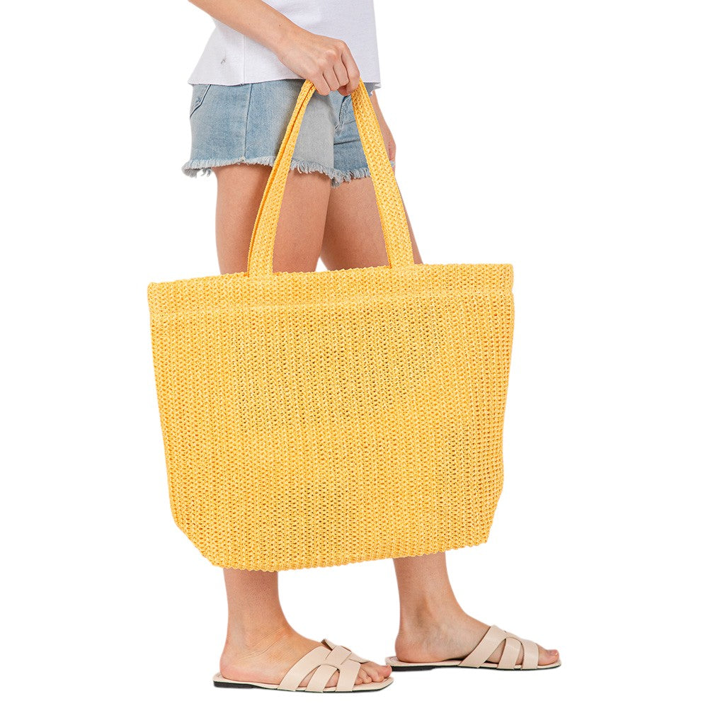 Solid Crochet Straw Tote Bag / Beach Bag