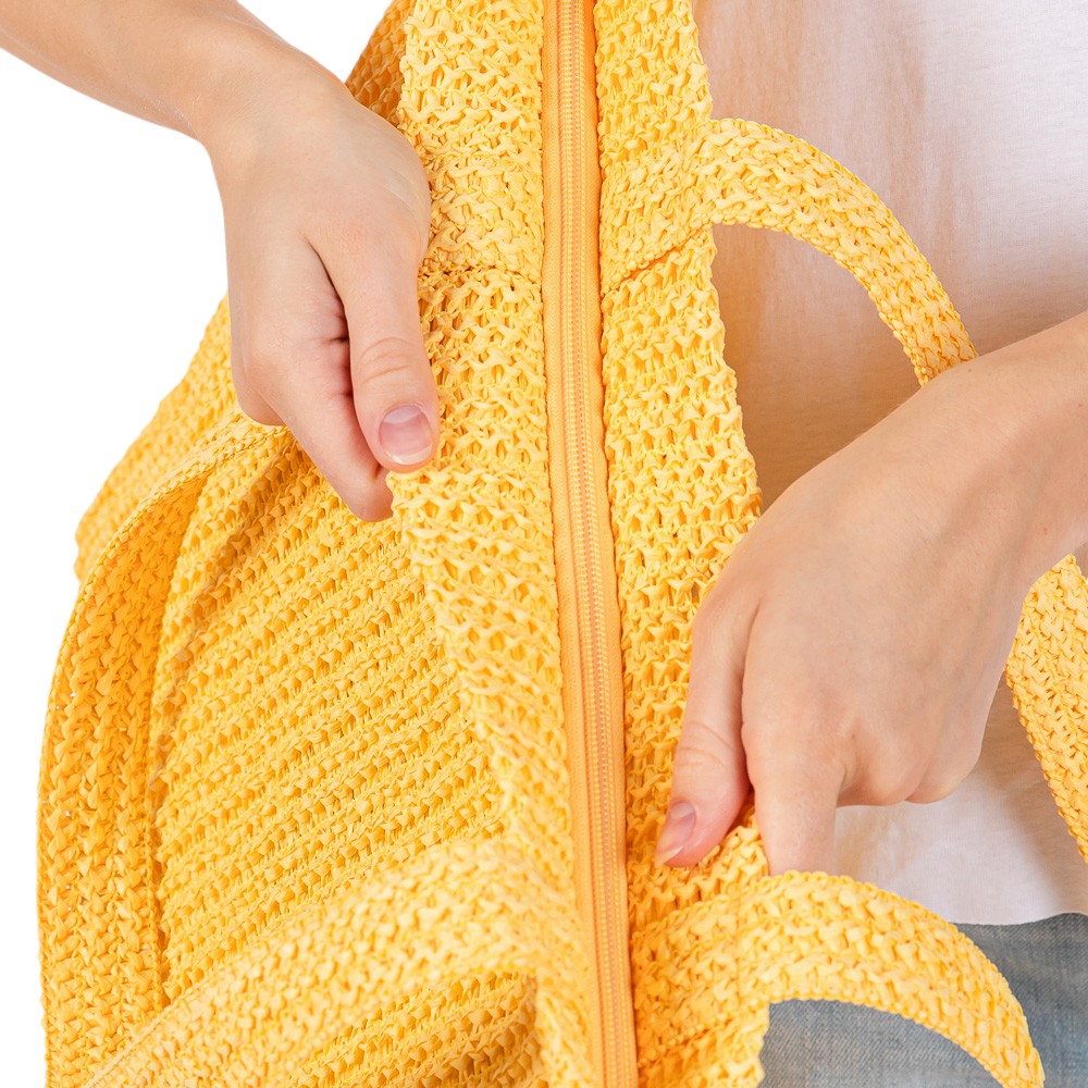 Solid Crochet Straw Tote Bag / Beach Bag