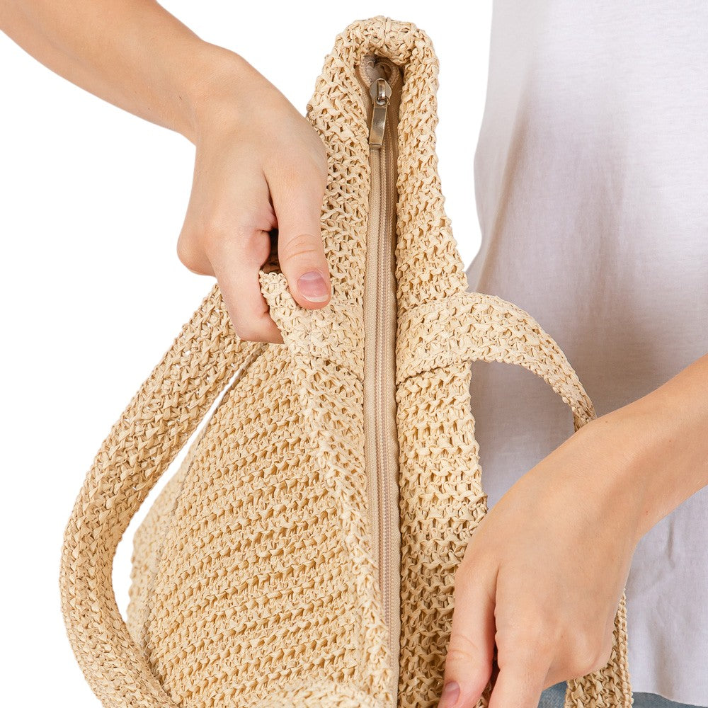 Solid Crochet Straw Tote Bag / Beach Bag