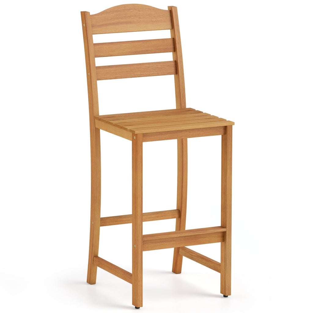 Acacia Wood Bar Stools with Curved Backrest - 400 LBS Capacity