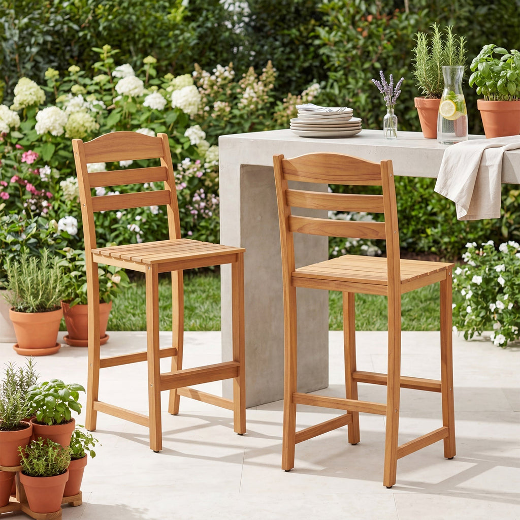 Acacia Wood Bar Stools with Curved Backrest - 400 LBS Capacity