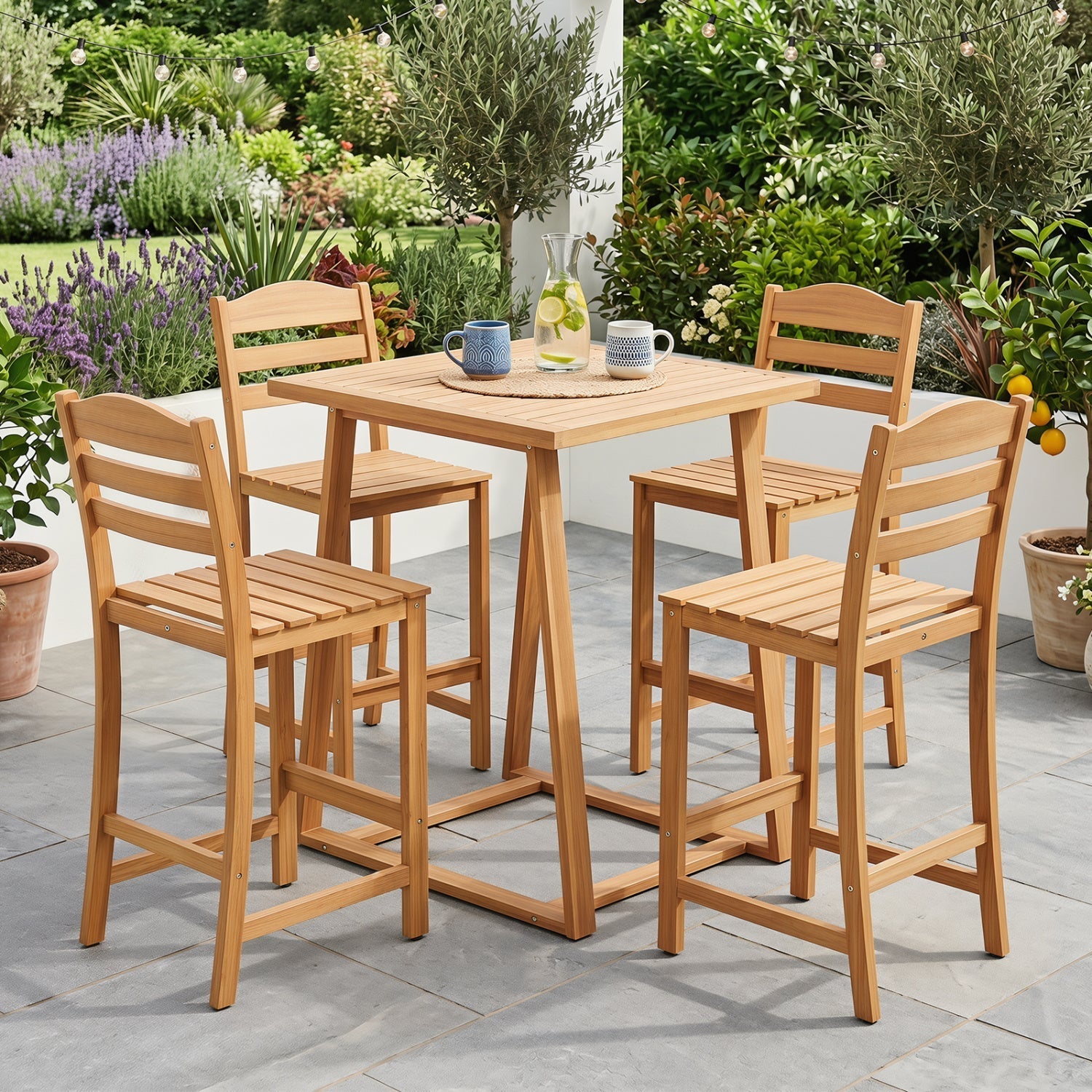 Acacia Wood Bar Stools with Curved Backrest - 400 LBS Capacity