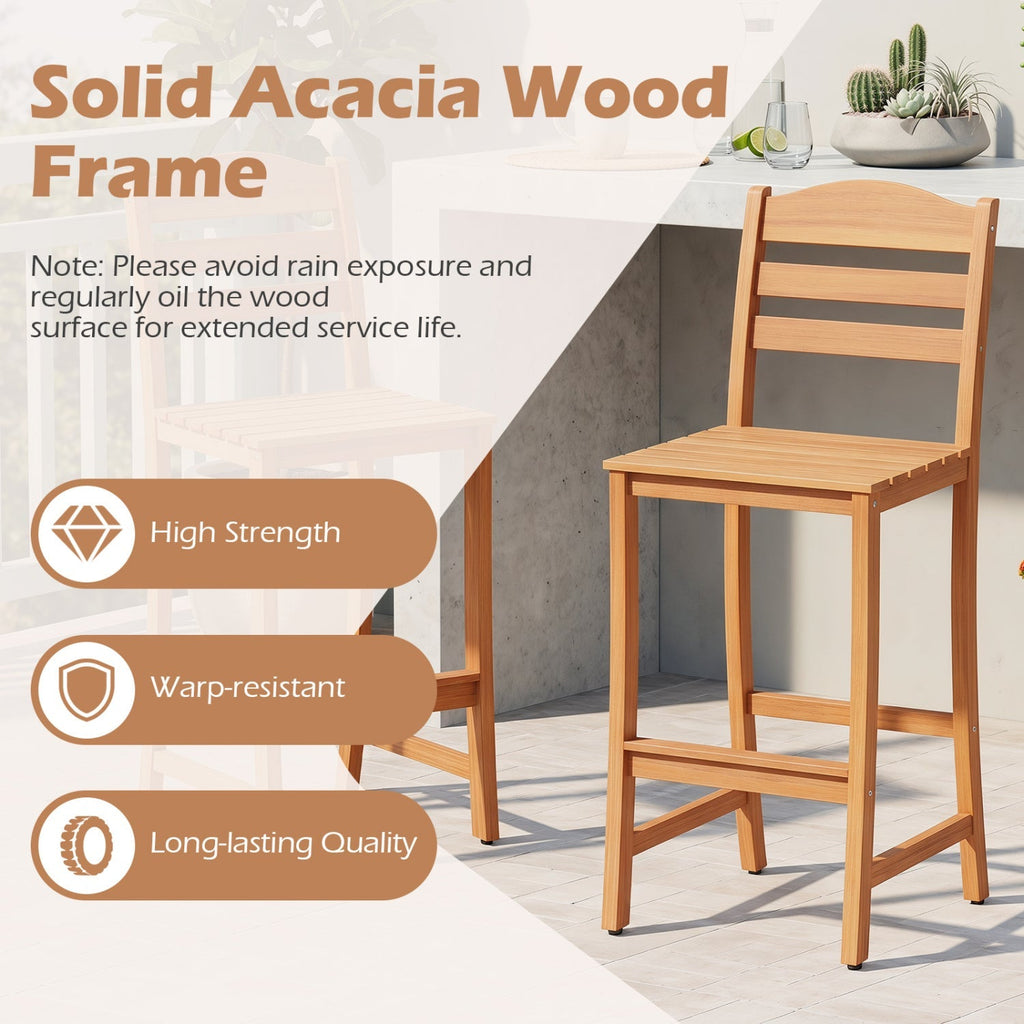 Acacia Wood Bar Stools with Curved Backrest - 400 LBS Capacity