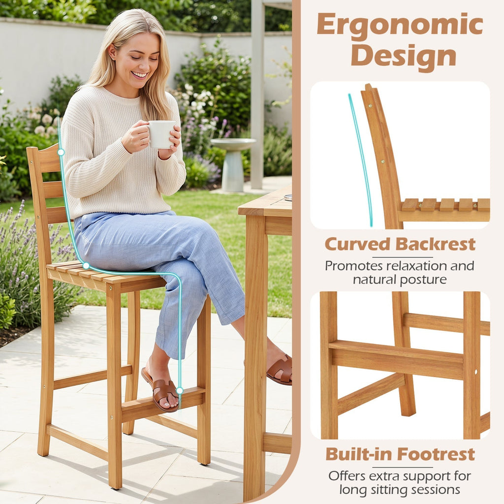 Acacia Wood Bar Stools with Curved Backrest - 400 LBS Capacity