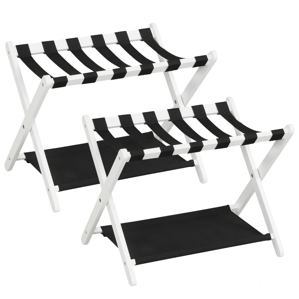 Solid Rubberwood Folding Luggage Rack with Nylon Shelves Set of 2