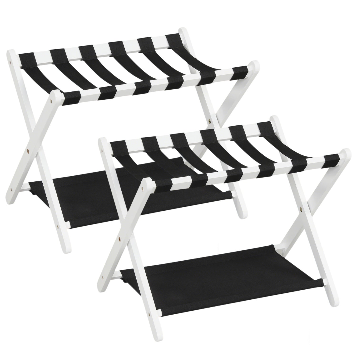 Solid Rubberwood Folding Luggage Rack with Nylon Shelves Set of 2