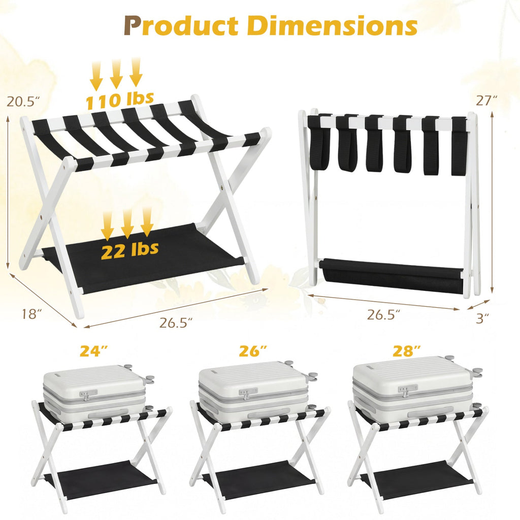 Solid Rubberwood Folding Luggage Rack with Nylon Shelves Set of 2