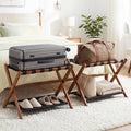 Solid Rubberwood Folding Luggage Rack with Nylon Shelves Set of 2