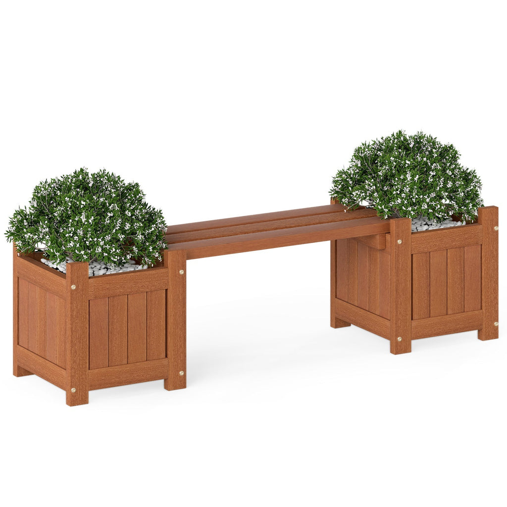 Solid Wood Flower Box Mini Outdoor Planter Boxes with Bench