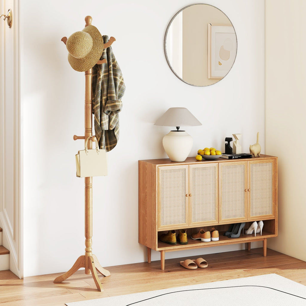 Solid Wood Hall Tree with 11 Hooks and 3 Height Options for Entryway