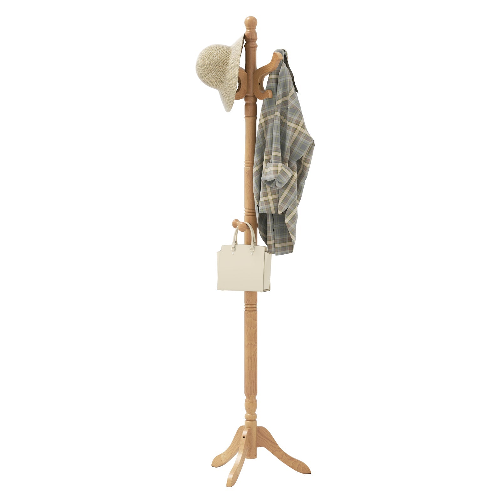 Solid Wood Hall Tree with 11 Hooks and 3 Height Options for Entryway