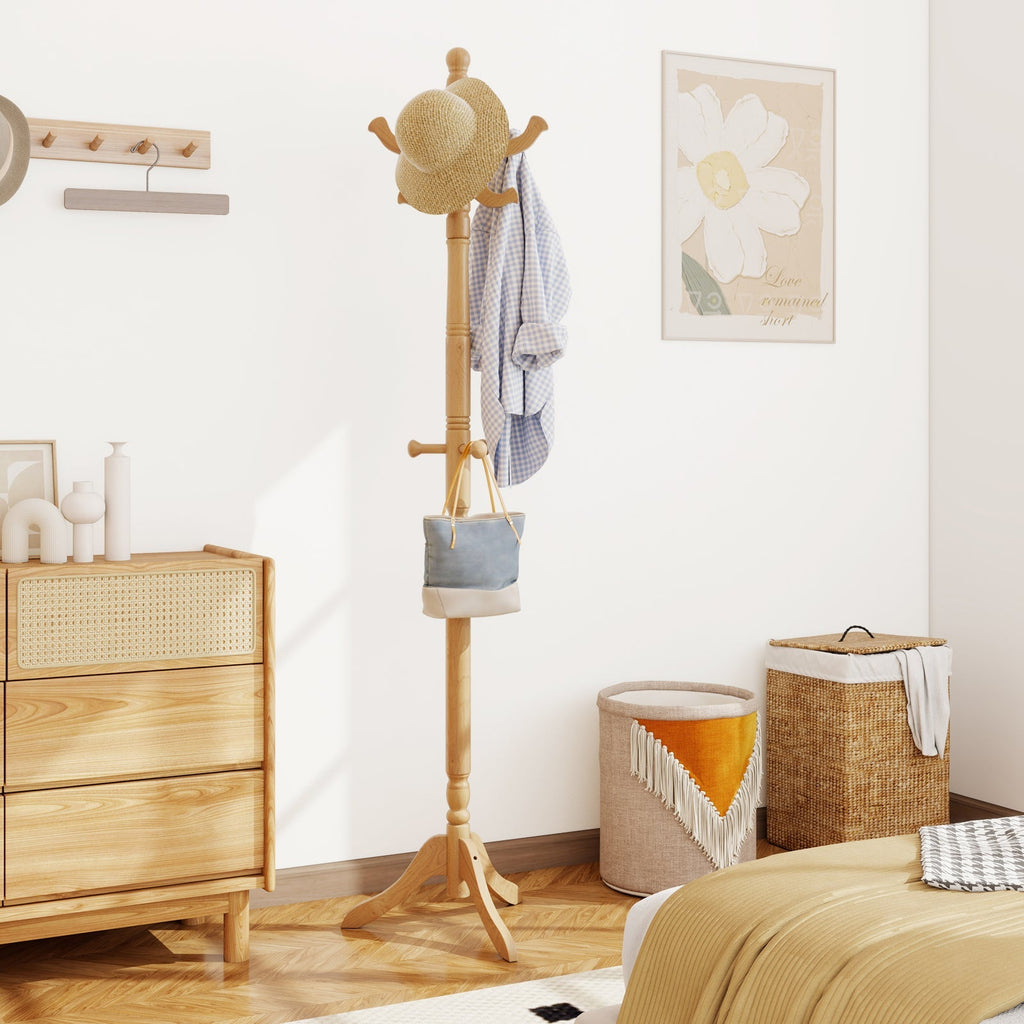 Solid Wood Hall Tree with 11 Hooks and 3 Height Options for Entryway