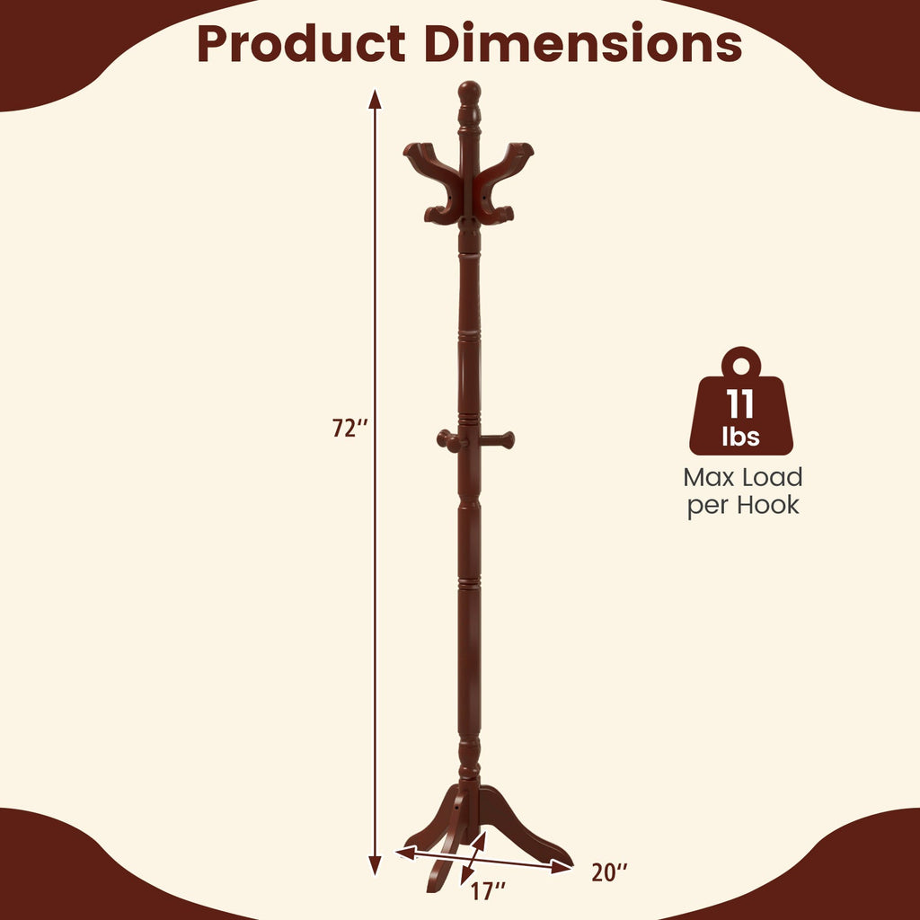 Solid Wood Hall Tree with 11 Hooks and 3 Height Options for Entryway