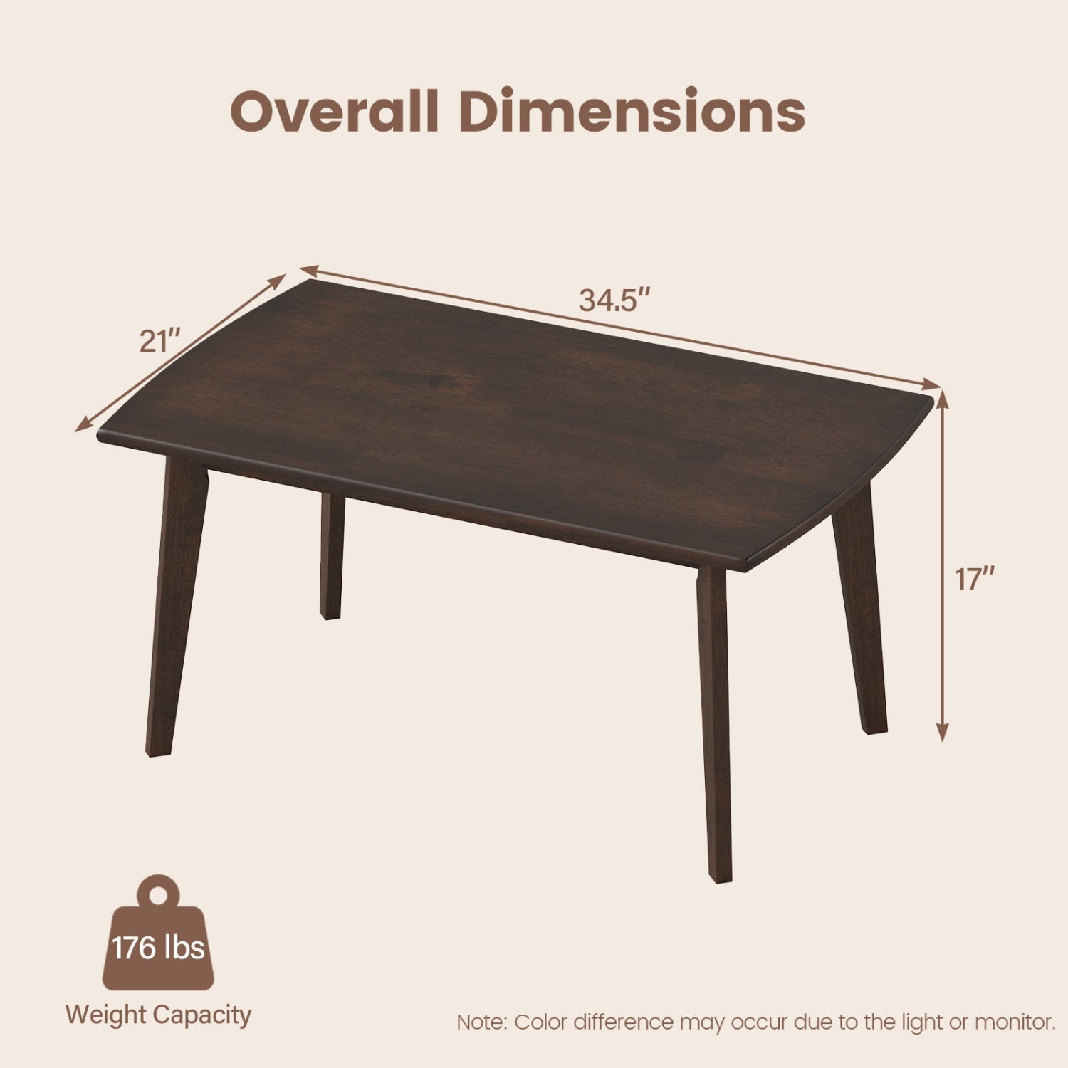 Solid Wood Modern Coffee Table with Tapered Legs