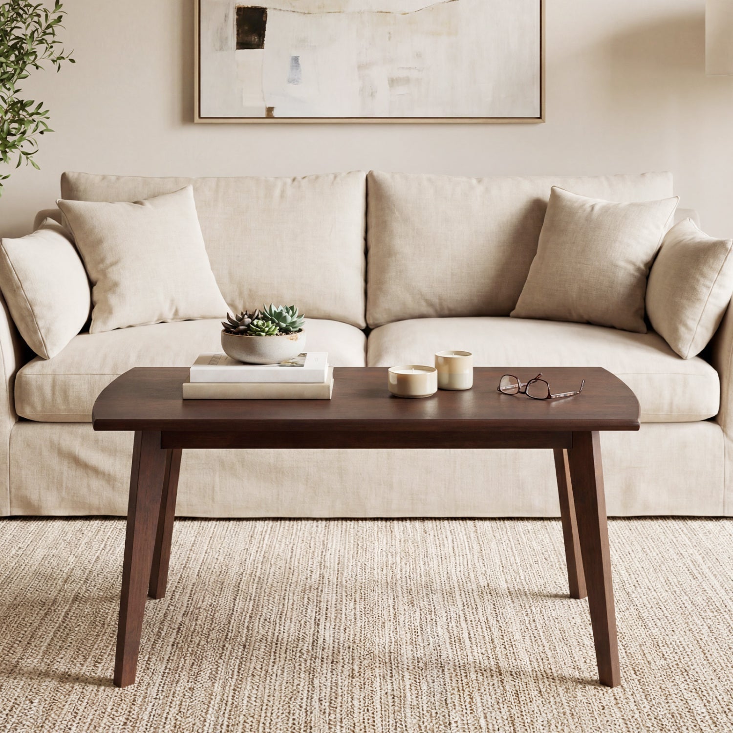 Solid Wood Modern Coffee Table with Tapered Legs