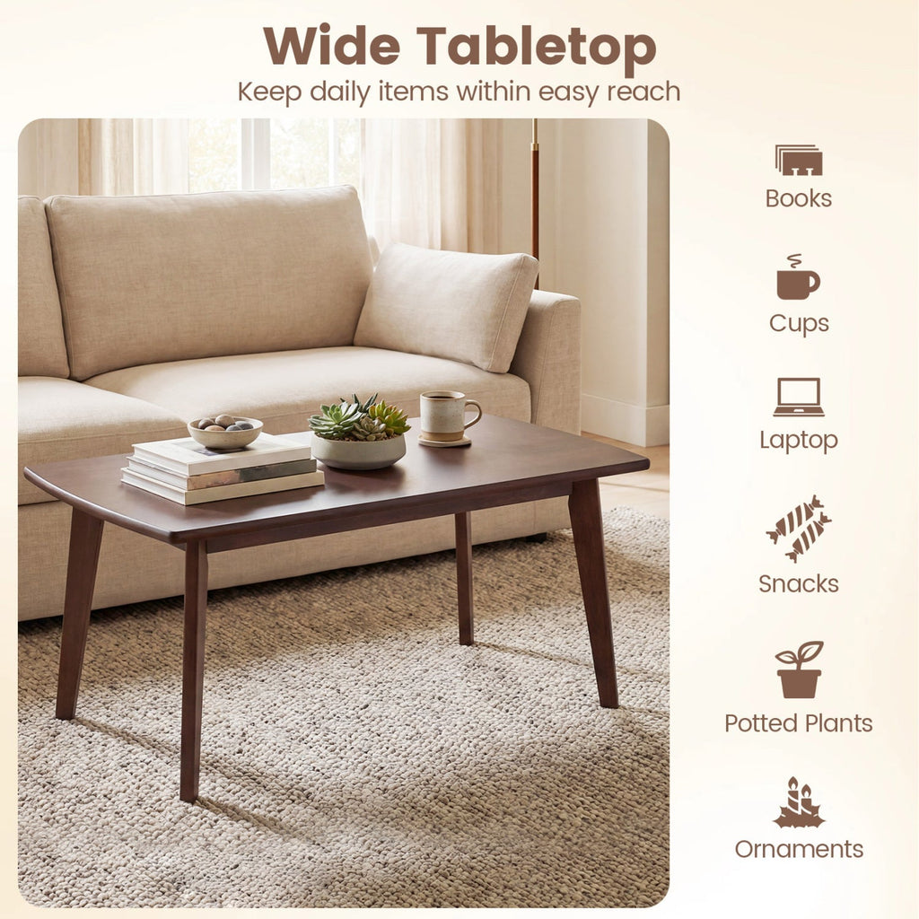 Solid Wood Modern Coffee Table with Tapered Legs