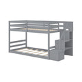Solid Wood Twin Over Full Low Bunk Bed with Storage Stairs