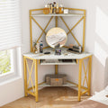 Space-Saving Corner Computer Desk with with Hutch and Keyboard Tray